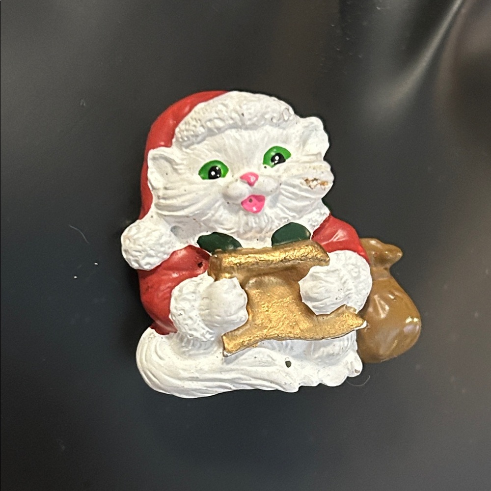 Festive Cat Brooch with Gold Accents